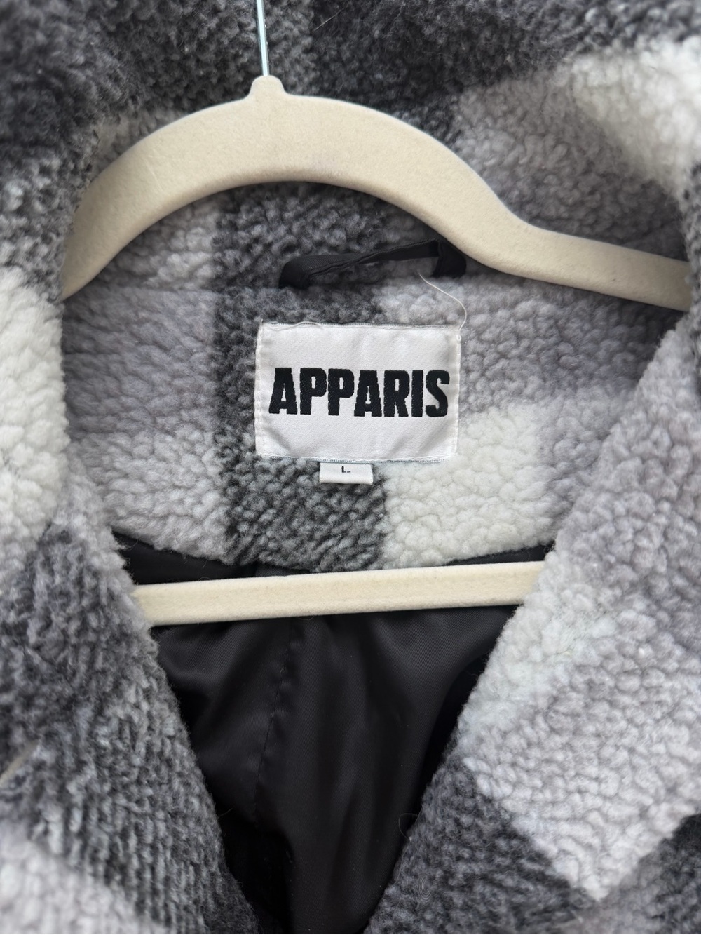 Apparis Grey Buffalo Plaid Sherpa Fleece Shirt Jacket — Size L - Picture 2 of 3